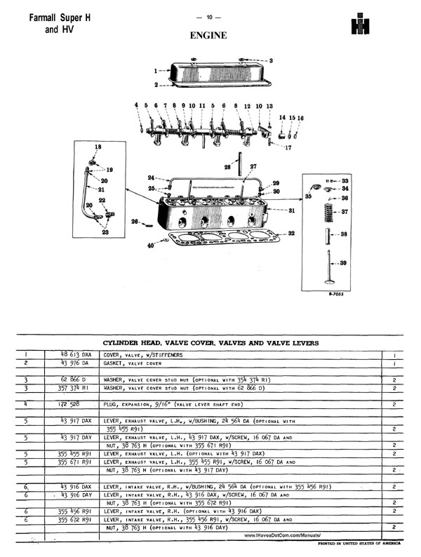 Farmall Super H Parts Manual Catalog